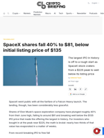 SpaceX shares fall 40% to $81, below initial listing price of $135