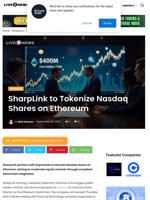 SharpLink to Tokenize Nasdaq Shares on Ethereum | Live Bitcoin News