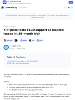 XRP price tests $1.30 support as realized losses hit 39-month high: Guest Post by crypto.news | CoinMarketCap