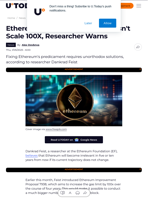 Ethereum in Big Trouble If It Doesn't Scale 100X, Researcher Warns