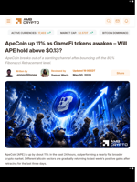 ApeCoin up 11% as GameFi tokens awaken - Will APE hold above $0.13? - AMBCrypto
