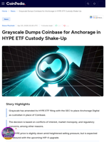 Grayscale Dumps Coinbase for Anchorage in HYPE ETF Custody Shake-Up