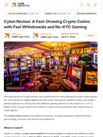 Cybet Review: A Fast-Growing Crypto Casino with Fast Withdrawals and No-KYC Gaming - AMBCrypto