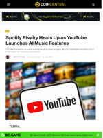 Spotify Rivalry Heats Up as YouTube Launches AI Music Features - CoinCentral