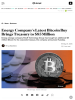 Energy Company’s Latest Bitcoin Buy Brings Treasury to $85 Million - Decrypt