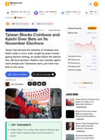 Taiwan Blocks Coinbase and Kalshi Over Bets on Its November Elections