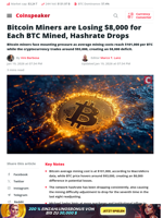 Bitcoin Miners are Losing $8,000 for Each BTC Mined, Hashrate Drops - Coinspeaker