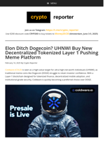 Elon Ditch Dogecoin? UHNWI Buy New Decentralized Tokenized Layer 1 Pushing Meme Platform