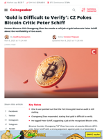 'Gold is Difficult to Verify': CZ Pokes Bitcoin Critic Peter Schiff - Coinspeaker