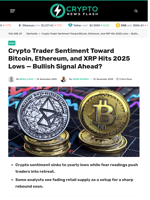 Crypto Trader Sentiment Toward Bitcoin, Ethereum, and XRP Hits 2025 Lows — Bullish Signal Ahead? - Crypto News Flash