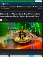 Bitcoin Bear Market Ended and Currently in Accumulation Phase, Galaxy Research Says