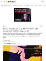 BTC, ETH price news: Bitcoin, ether, solana slide as AI trade continues to rip higher