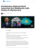 Kazakhstan National Bank Launches Evo Stablecoin with Solana & Mastercard