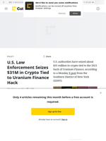 U.S. Law Enforcement Seizes $31M in Crypto Tied to Uranium Finance Hack