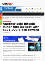 Another solo Bitcoin miner hits jackpot with $371,000 block reward - The Crypto News Wire