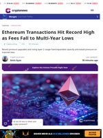 Ethereum Transactions Hit Record High as Fees Fall to Multi-Year Lows