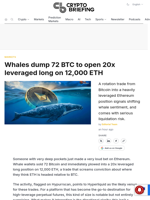Whales dump 72 BTC to open 20x leveraged long on 12,000 ETH