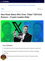 Elon Musk Slams WSJ Over “False” CEO Exit Rumors - Crypto Leaders Rally