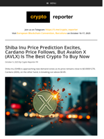 Shiba Inu Price Prediction Excites, Cardano Price Follows, But Avalon X (AVLX) Is The Best Crypto To Buy Now
