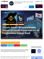 Crypto News: Binance Moves Closer to South Korea Return as FIU Reviews Gopax Deal | Live Bitcoin News