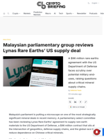 Malaysian parliamentary group reviews Lynas Rare Earths' US supply deal