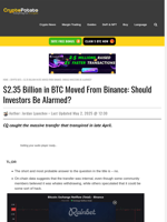 $2.35 Billion in BTC Moved From Binance: Should Investors Be Alarmed?