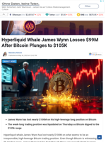 Hyperliquid Whale James Wynn Losses $99M After Bitcoin Plunges to $105K