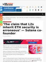 ‘The claim that L2s inherit ETH security is erroneous’ — Solana co-founder - The Crypto News Wire