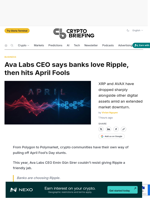 Ava Labs CEO says banks love Ripple, then hits April Fools