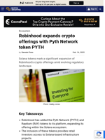 Robinhood expands crypto offerings with Pyth Network token PYTH