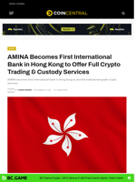 AMINA Becomes First International Bank in Hong Kong to Offer Full Crypto Trading & Custody Services