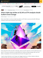 ETH Triple Top Rejects $2.4K As Analysts Flag Weakness Against BTC