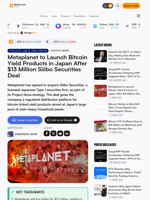 Metaplanet to Launch Bitcoin Yield Products in Japan After $13 Million Siiibo Securities Deal