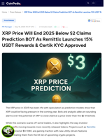 XRP Price Will End 2025 Below $2 Claims Prediction BOT As Remittix Launches 15% USDT Rewards & Certik KYC Approved