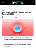 Lido Confirms SRv3 Validator Upgrade Coming in 2026 - Crypto News Flash
