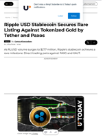 Ripple USD Stablecoin Secures Rare Listing Against Tokenized Gold by Tether and Paxos - U.Today