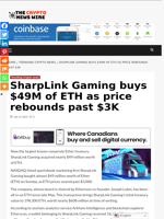 SharpLink Gaming buys $49M of ETH as price rebounds past $3K - The Crypto News Wire
