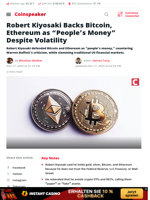 Kiyosaki Calls Bitcoin, Ethereum “People’s Money”