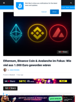 Ethereum, Binance Coin & Avalanche im Fokus: Wie viel aus 1.000 Euro geworden wären | Bitcoinist.com