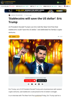 Eric Trump Says Stablecoins Will Save the US Dollar
