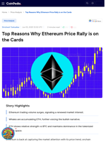 Top Reasons Why Ethereum Price Rally is on the Cards