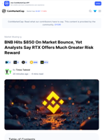 BNB Hits $850 On Market Bounce, Yet Analysts Say RTX Offers Much Greater Risk Reward: Guest Post by Times Tabloid | CoinMarketCap