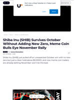 Shiba Inu (SHIB) Survives October Without Adding New Zero, Meme Coin Bulls Eye November Rally - U.Today