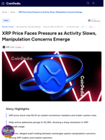 XRP Price Faces Pressure as Activity Slows, Manipulation Concerns Emerge