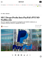 SEC Drops Probe Into PayPal's PYUSD Stablecoin - Decrypt