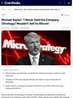 Michael Saylor: ‘I Never Said the Company (Strategy)
Wouldn’t Sell Its Bitcoin’