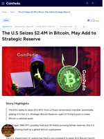 The U.S Seizes $2.4M in Bitcoin, May Add to Strategic Reserve