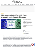 Allbridge exploited for $2M, funds bridged from Solana to Ethereum