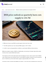 BNB price outlook as quarterly burn cuts supply to 134.7M - CoinJournal