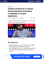 Charles Hoskinson to attend Senate Banking Committee roundtable on crypto legislation